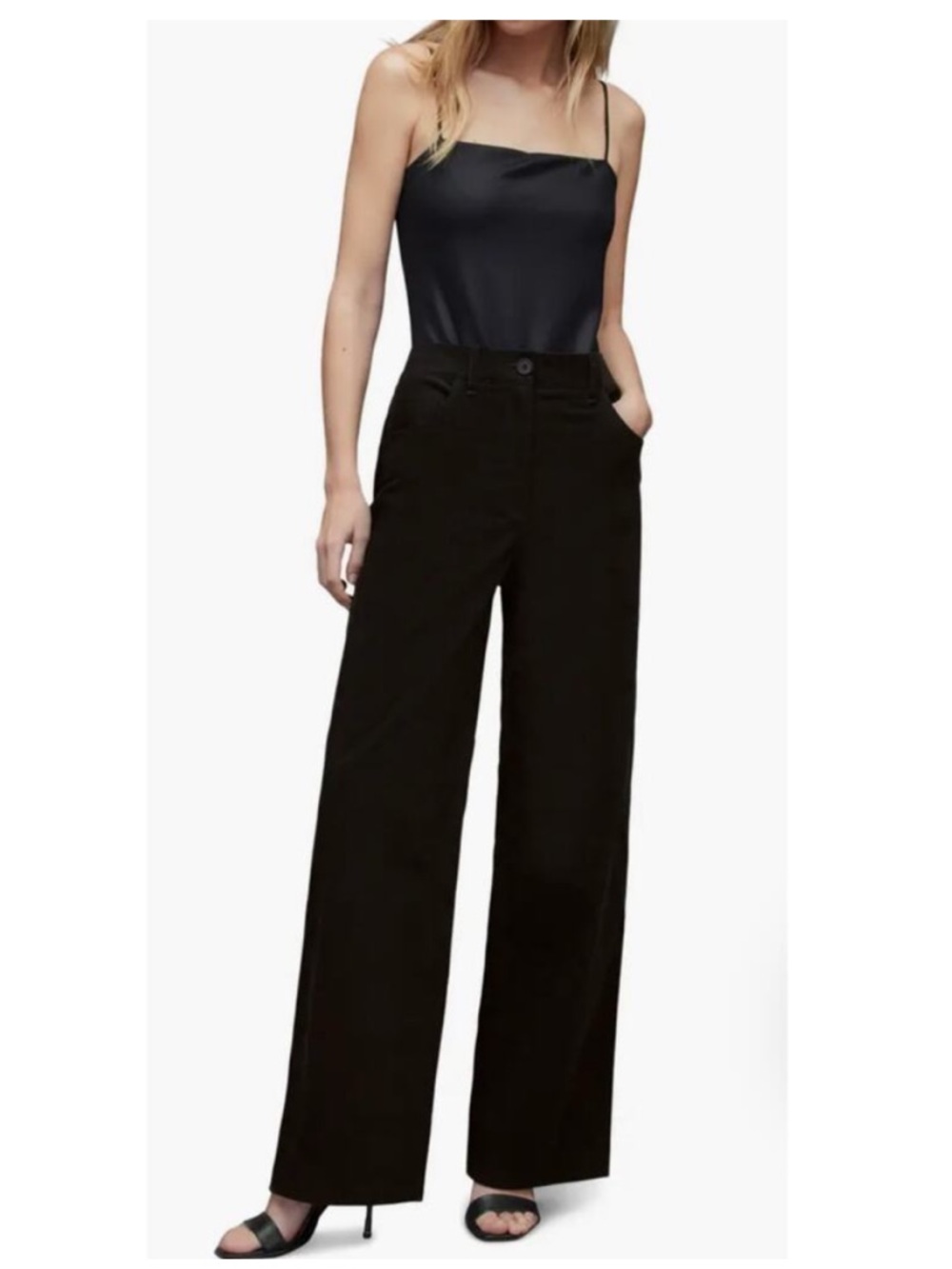 NWOT AllSaints Adlai Wide Leg Corduroy Pants in Black Size 0